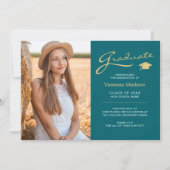 Modernes, elegantes Script Aquamarin & Gold | 2 Fo Ankündigung (Vorderseite)