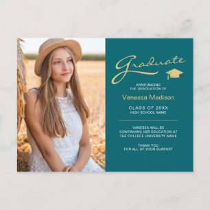 Modernes, elegantes Script Aquamarin & Gold 2 Fo Postkarte