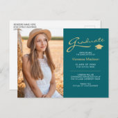 Modernes, elegantes Script Aquamarin & Gold | 2 Fo Postkarte (Vorne/Hinten)