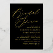 Modernes, elegantes Script Black and Gold Brautpar Folieneinladung (Vorderseite)