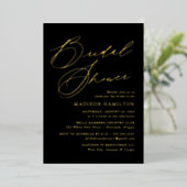 Modernes, elegantes Script Black and Gold Brautpar Folieneinladung (Stehend vorne)