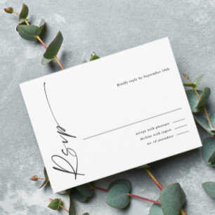 Modernes, elegantes Script Black and White Wedding Begleitkarte