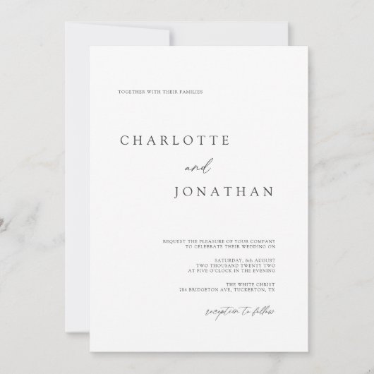 Modernes, elegantes Script Black and White Wedding Einladung (Vorderseite)