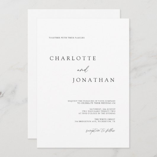 Modernes, elegantes Script Black and White Wedding Einladung (Vorne/Hinten)