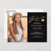 Modernes, elegantes Script Black & Gold | 2 Foto G Postkarte (Vorne/Hinten)