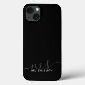 Modernes, elegantes Script Black Initial Monogram Case-Mate iPhone Hülle (Rückseite)