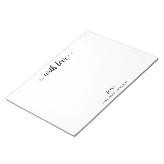 Modernes, elegantes Script Black mit Liebe Notizblock (angewinkelt)