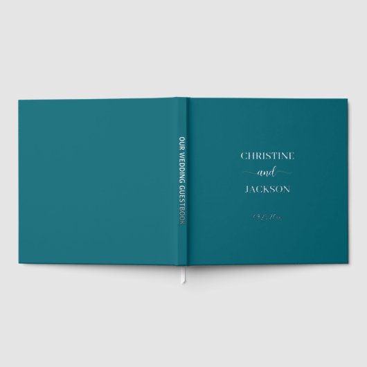 Modernes, elegantes Script Blue Aquamarin Wedding Gästebuch (Voll)