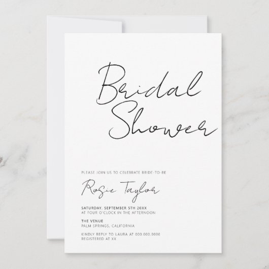 Modernes, elegantes Script-Brautparty Einladung (Vorderseite)