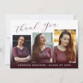 Modernes, elegantes Script Burgundy Red 3 Foto Gra Dankeskarte (Vorderseite)