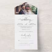 Modernes, elegantes Script Calligraphy Foto Weddin All In One Einladung (Innen Boden)