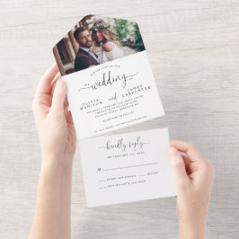 Modernes, elegantes Script Calligraphy Foto Weddin All In One Einladung