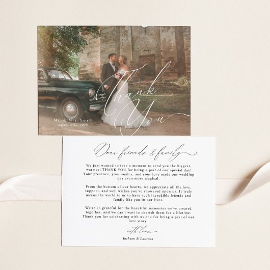 Modernes, elegantes Script Calligraphy Foto Weddin Dankeskarte