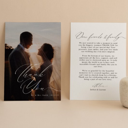 Modernes, elegantes Script Calligraphy Foto Weddin Dankeskarte
