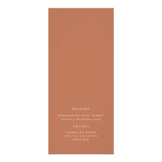 Modernes, elegantes Script Clay Wedding Menu Werbekarte (Hinten)