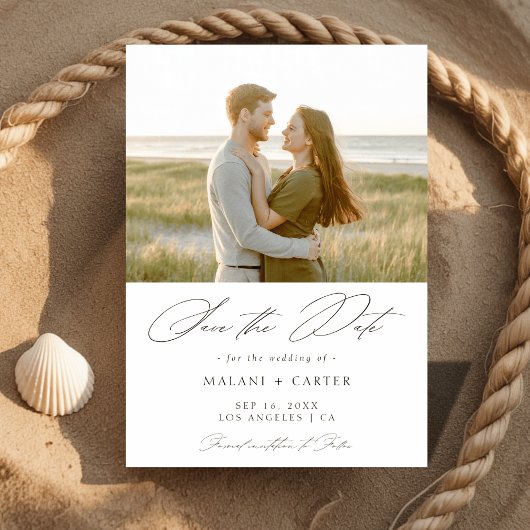 Modernes, elegantes Script Coastal Beach Foto Hoch Save The Date