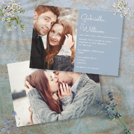 Modernes, elegantes Script Dusty Blue 2 Foto Weddi Einladung