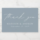 Modernes, elegantes Script Dusty Blue Vielen Dank Schaumweinetikett (Einzelnes Label)