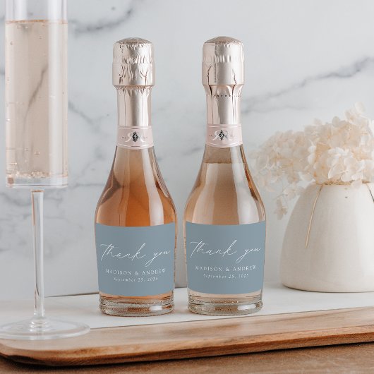 Modernes, elegantes Script Dusty Blue Vielen Dank Schaumweinetikett