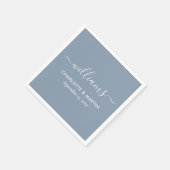Modernes, elegantes Script Dusty Blue Wedding Napk Serviette (Ecke)
