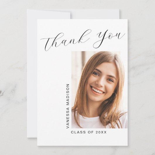 Modernes, elegantes Script Einfaches Foto Abschlus Dankeskarte (Vorderseite)