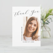 Modernes, elegantes Script Einfaches Foto Abschlus Dankeskarte (Stehend Vorderseite)