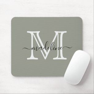 Modernes, elegantes Script Evergreen Fog Monogram Mousepad