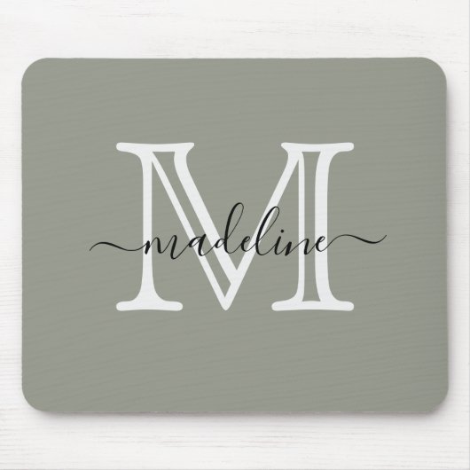 Modernes, elegantes Script Evergreen Fog Monogram Mousepad (Vorne)