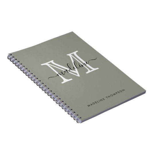 Modernes, elegantes Script Evergreen Fog Monogram Notizblock (Rechte Seite)