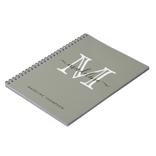 Modernes, elegantes Script Evergreen Fog Monogram Notizblock (Linke Seite)