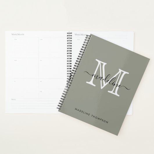Modernes, elegantes Script Evergreen Fog Monogram Planer (Anzeige)