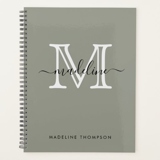 Modernes, elegantes Script Evergreen Fog Monogram Planer (Vorderseite)