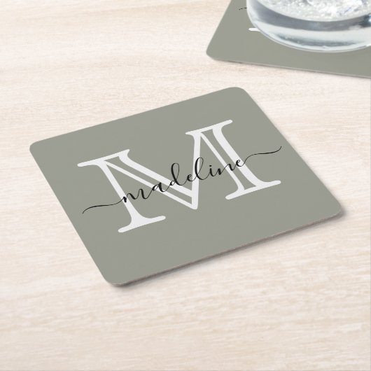 Modernes, elegantes Script Evergreen Fog Monogram Rechteckiger Pappuntersetzer (angewinkelt)