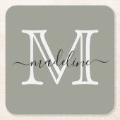 Modernes, elegantes Script Evergreen Fog Monogram Rechteckiger Pappuntersetzer (Vorderseite)