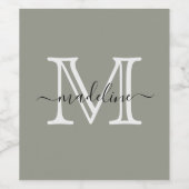 Modernes, elegantes Script Evergreen Fog Monogram Weinetikett (Einzelnes Label)