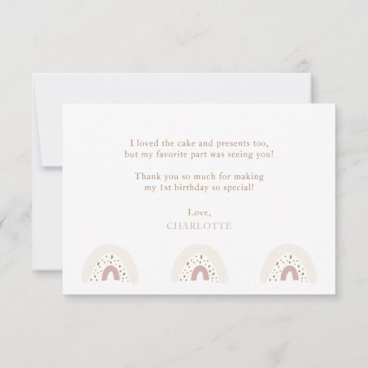 Modernes, elegantes Script First Birthday Foto Dankeskarte (Rückseite)