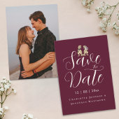 Modernes, elegantes Script-Foto Funny Dinosaur Wed Save The Date