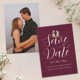 Modernes, elegantes Script-Foto Funny Dinosaur Wed Save The Date