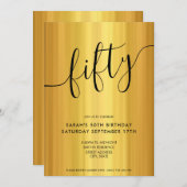 Modernes, elegantes Script Gold 50. Geburtstag Einladung (Vorne/Hinten)