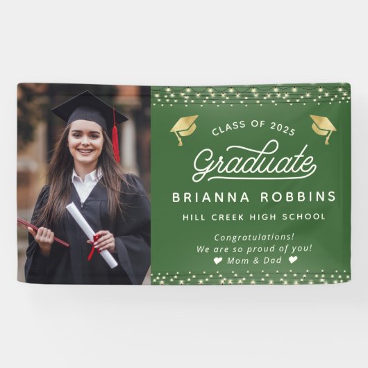 Modernes, elegantes Script Gold Abschluss Foto Gre Banner (Horizontal)