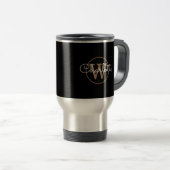 Modernes, elegantes Script Gold Monogram Black  Reisebecher (VorderseiteRechts)