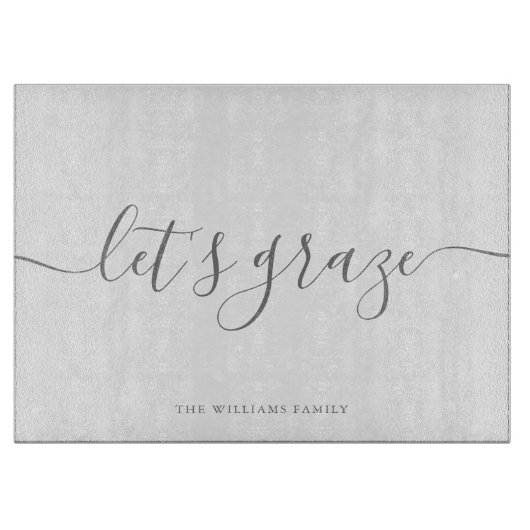 Modernes, elegantes Script Gray Family Grazing Boa Schneidebrett (Vorderseite)