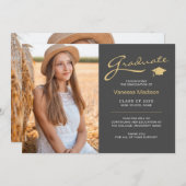 Modernes, elegantes Script Gray & Gold | 2 Foto Gr Ankündigung (Vorne/Hinten)