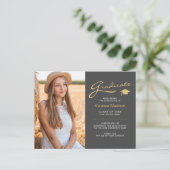 Modernes, elegantes Script Gray & Gold | 2 Foto Gr Postkarte (Stehend Vorderseite)
