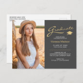 Modernes, elegantes Script Gray & Gold | 2 Foto Gr Postkarte (Vorne/Hinten)