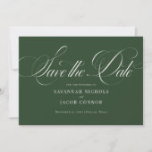 Modernes, elegantes Script Green Save The Date (Vorderseite)