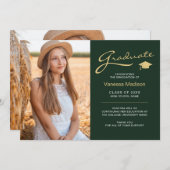 Modernes, elegantes Script grün & Gold | 2 Foto Gr Ankündigung (Vorne/Hinten)