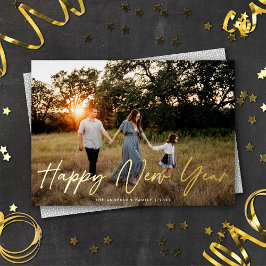 Modernes, elegantes Script-Happy New Year Foto Gol Folien Feiertagskarte