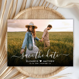 Modernes, elegantes Script Heart One Foto Wedding Save The Date