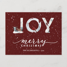 Modernes, elegantes Script JOY Winter Snow Overlay Feiertagspostkarte